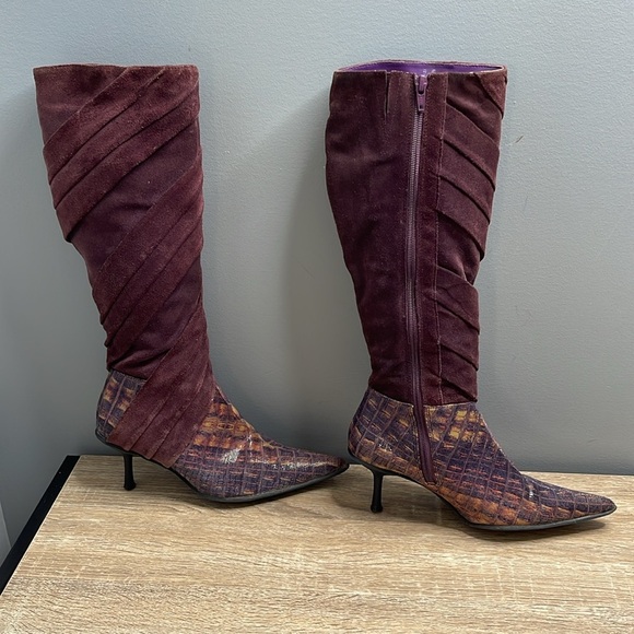 Romenni 80s Vibe Elegant Knee-High Kitten Heel Pointed Toe Boots Suede Snake 36 - Picture 4 of 15